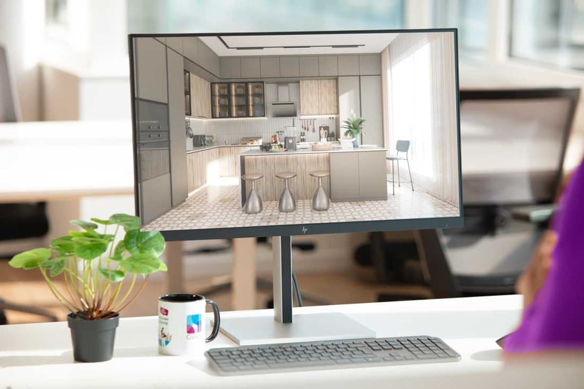 3D kitchen design on a computer screen