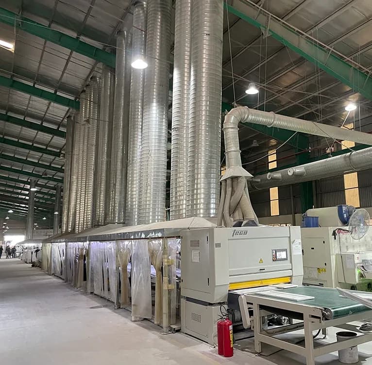 Paint booth and oven line with overhead ductwork